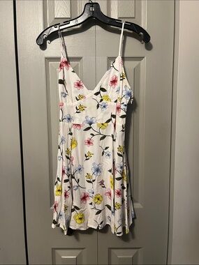 7/$20 Forever 21 White Floral Slip Dress with Pink, Blue & Yellow Flowers